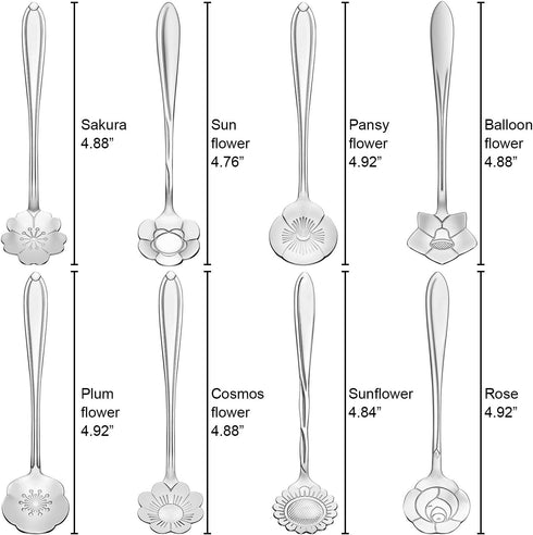 Chengu 8 Pieces Flower Coffee Tea Spoons Stainless Steel Sugar Spoons Tea Party Flower Fancy Tableware Set Stir Bar Creative Stirring Teaspoon, 8 ...