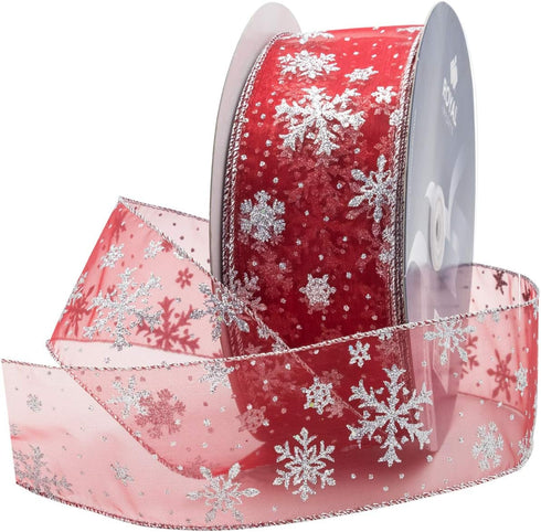 Royal Imports Organza Glitter Wired Sheer Christmas Ribbon - 2.5" (#40) Snowflake Design for Floral, Craft, Holiday Decoration, 50 Yard Roll (150 ...