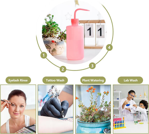 Melphoe 2Pcs 250ml 500ml Tattoo Wash Bottle, Plastic Squeeze Medical Lab Washing Bottle, Succulent Watering Can, Lash Water Bottle, 750ml, Pink...