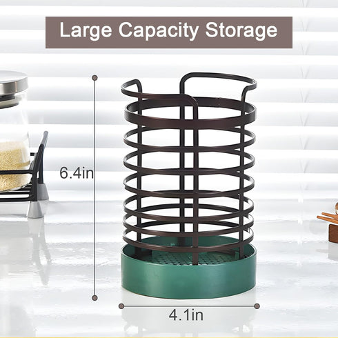 Utensil Holder, Kitchen Utensil Holder Rack with Gelatinous Base and Metal holder, Wire Utensil Organizer Round Utensil Caddy Crock Flatware Stora...