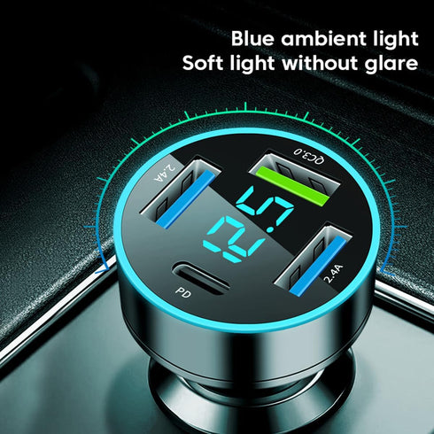 USB C Car Charger Adapter, 4 Port Car Cigarette Lighter USB Charger with LED Voltmeter PD & QC3.0 Car USB Adapter Phone Charger Compatible with iP...