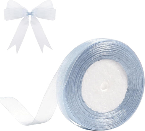Dusty Blue Sheer Organza Ribbon for gift wrapping 5/8 inch 50 Yards Chiffon Ribbon for Flower Bouquet Crafts ribbon for Wedding, Wreaths, Invitati...