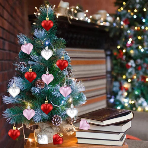 24 PCS Valentine's Heart Hanging Ornaments - Heart Shaped Tree Baubles, Plastic Decoration for Valentine's Day, Mother's Day, Wedding, Home Party ...