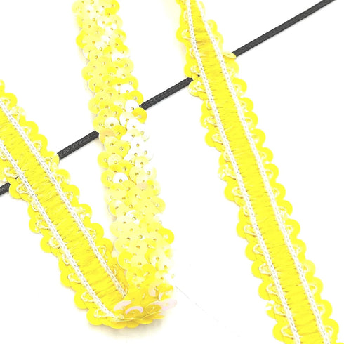 3 Yards Yellow Elastic Sequin Ribbon Trim Glitter Metallic Stretch Flat Sequin Fabric Ribbon Lace for DIY Crafts,Sewing, Dress Costume,Wedding Emb...