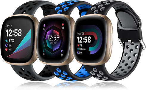 Getino Women Men, Waterproof Soft Stylish Accessories, Sport Band for Fitbit Sense/Sense 2/ Versa 3/ Versa 4 Watch, Large 3Pack-6...