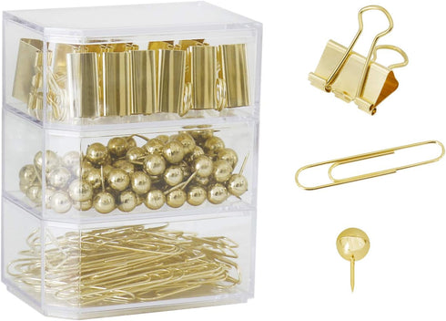 Gold Binder Paper Clips Set,182pcs Large Paper Clips,Binder Clips,Push pins, Office Supplies Clips for Women,Desk Accessory...