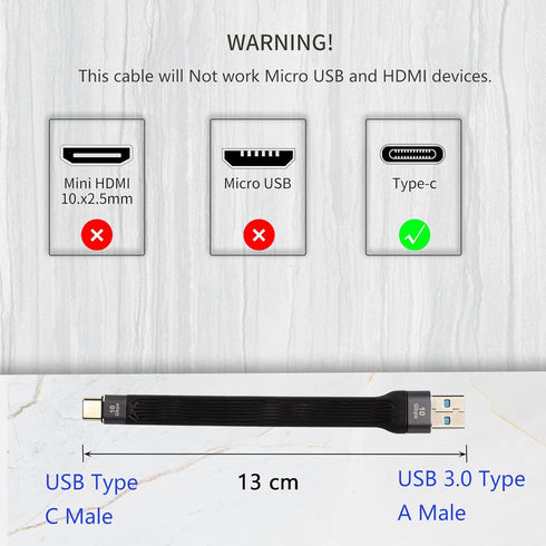 CERRXIAN 10Gbps Short USB Type C Cable,5inch USB A 3.0 Male to USB C 3.1 Male Cable,USB C 3.1 3A Fast Charging FPC Flat Cable Compatible with Powe...