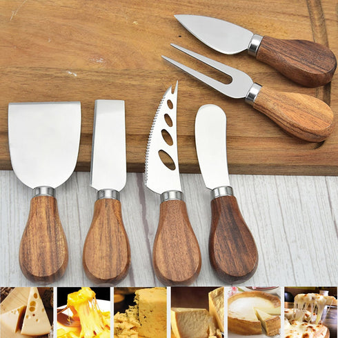 6Pcs Cheese Knife Set,Cheese Knives Cheese Slicer Cheese Cutter Cheese Fork,Cheese Spreading Knife,Wood Handle Stainless Steel Slicer for Charcute...