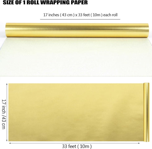 Gold Wrapping Paper Roll, Solid Color Metallic Wrapping Paper, Matte Wrapping Paper Roll, Gold Gift Wrapping Paper for Birthday Wedding Christmas ...