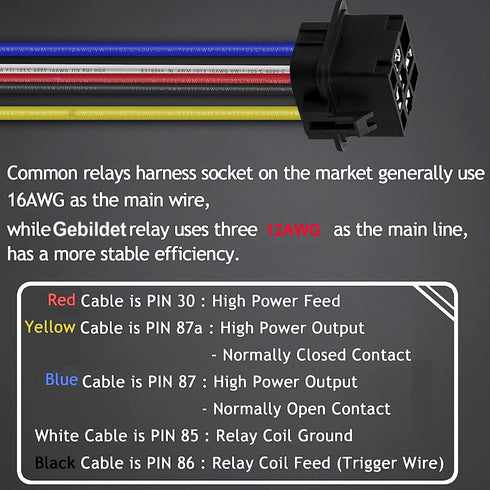 2pcs 40/30 Amp Waterproof Relay Switch 12AWG Harness Set with Built-in Diode- 12V DC 5-Pin SPDT Automotive Relays Hot Wires...