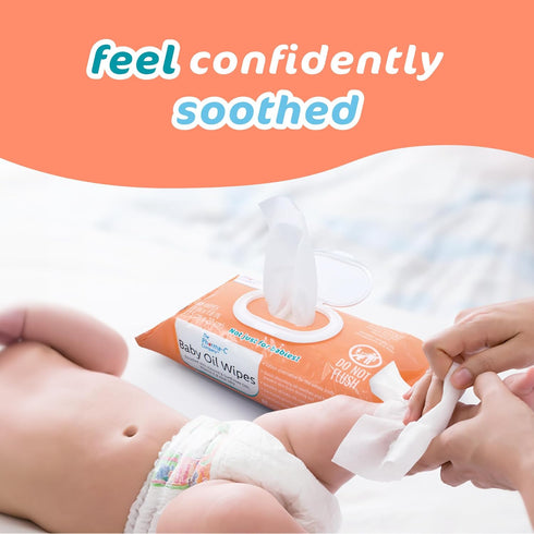 *NEW* The Pharma-C Company Baby Oil Wipes. (60 Wipes) Enriched with Almond and Sunflower Oils, Aloe and Vitamin E....