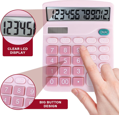 Basic Calculator with Comfortable Large LCD Display, 12 Digits Calculators Desktop, Tilt Screen, Big Button, Desk Calculator with Dual Power (Sola...