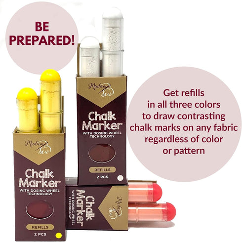 Madam Sew Chalk Fabric Marker for Sewing, Quilting & Crafting | Red |Tailors Liner Pen Creates Consistent Erasable Lines with Dosing Wheel Technol...