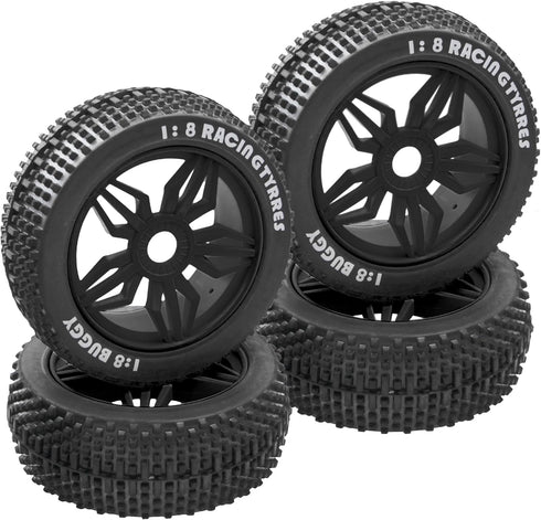 ShareGoo OD 4.52" 1/8 RC Buggy Rubber Tires Tyre w/ 5 Spoke Plastic Rim 17mm Hex Compatible with Arrma Kyosho Exceed RC Traxxas Redcat HSP HPI 1/8...