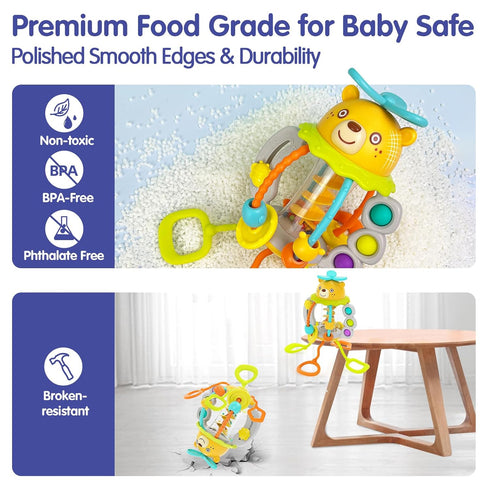 HOLA Montessori Toys for 1 year old Boy-Rattle Teething Toys Baby Toys 0-6 Months Baby Toys 6-12 Months, Silicone Pull String Toys Sensory Toys fo...