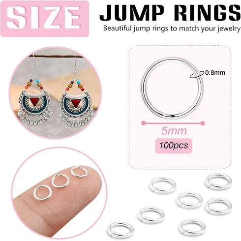 TOAOB 100pcs 925 Sterling Silver Jump Rings 5mm Silver Open Jump Rings Connectors jewelry jump rings for DIY Earrings Necklace Bracelet Making Rep...
