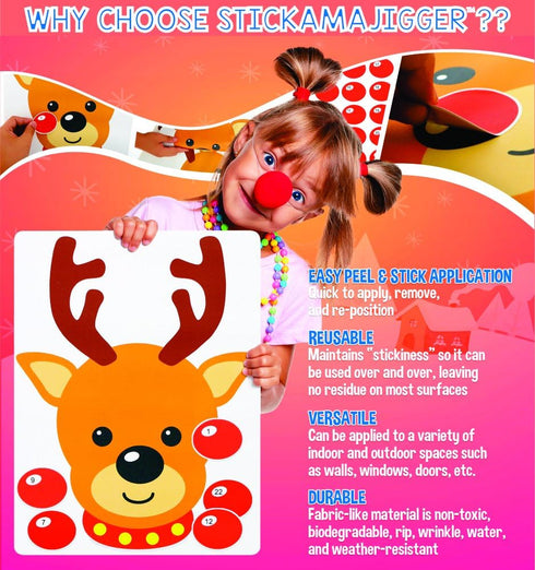 Stickamajigger Stick the Red Nose on the Reindeer Poster Game - Restickable Reusable...