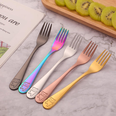 Kids Silverware Set, Poylim Children's Flatware,Safe Toddler Utensils, 5 Child Forks and 5 Child Spoons...