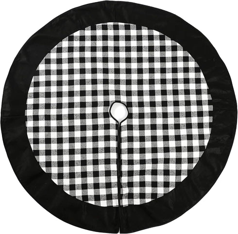 Black and White Buffalo Plaid Check Christmas Tree Skirt 48 inches, Country Xmas Tree Decorations Tree Skirts Double Layers Holiday Ornaments...