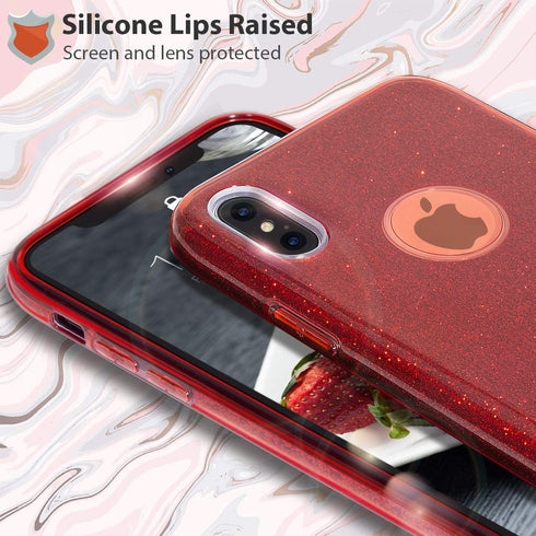 MATEPROX Compatible with iPhone Xs case,Compatible with iPhone X Glitter Bling Sparkle Cute Girls Women Protective Christmas Case -Red...
