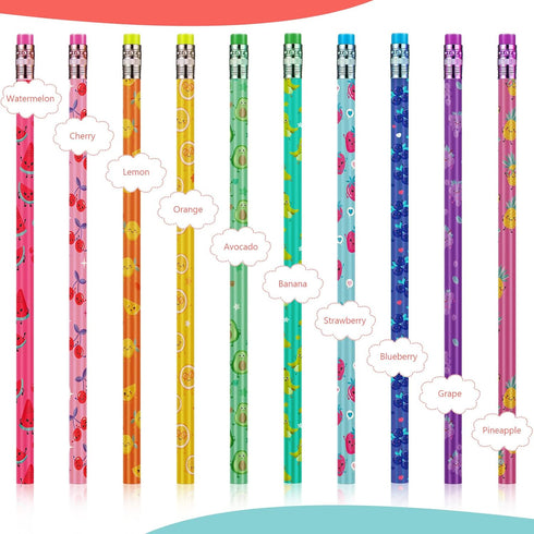 Thenshop 30 Pcs Scented Pencils for Kids Fruit Scent HB Graphite Pencils Bulk with 30 Pcs Cartoon Pencil Toppers Animal Cute Pencil Cap Gift for S...
