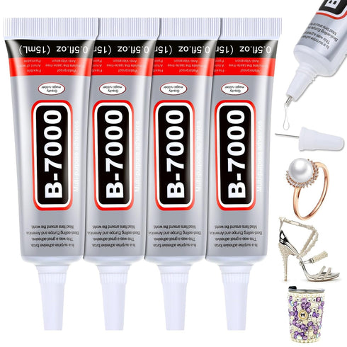 B7000 Glue Clear for Rhinestones 4pcs (0.5 fl oz,15mL) B-7000 Jewelry Bead Gem Glue with Precision Tip for Clothe Fabric Shoes DIY Crafts Jewelry ...