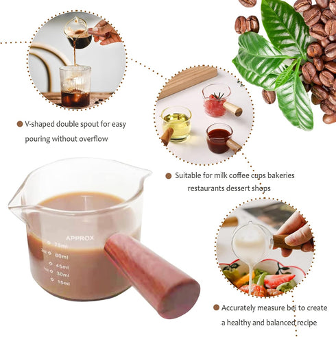 3 oz Espresso Measuring Cup Shot Glasses Measuring Triple Pitcher Double Spouts Glass Creamer Measure Cup for Barista Coffee Carafe Sauce Milk Bar...