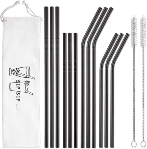Hiware 12-Pack Black Stainless Steel Straws Reusable with Case - Metal Drinking Straws for 30oz and 20oz Tumblers Dishwasher Safe, 2 Cleaning Brus...