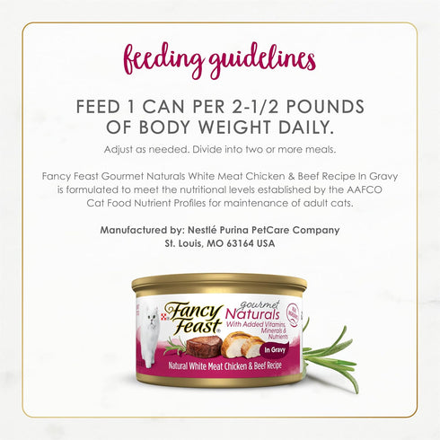 Purina Fancy Feast Wet Cat Food Natural Gourmet Naturals Natural White Meat Chicken and Beef Recipe in Wet Cat Food Gravy - (Pack of 12) 3 oz. Can...