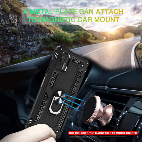 TJS Compatible with Motorola Moto G Stylus 2021 Case, with Tempered Glass Screen Protector, Metal Ring Kickstand Magnetic Support Drop Protective ...