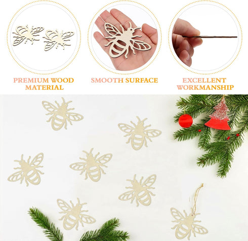 Amosfun 20pcs Bee Wooden Ornaments Unfinished Wood Slices Crafts Predrilled with Hole Spring Easter Bee Festival Party Decorations DIY Painting St...