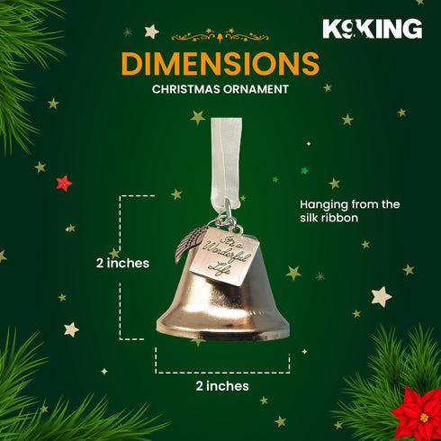 It's a Wonderful Life Inspired Christmas Angel Bell Ornament with Stainless Steel Angel Wing Charm. New Larger Size and Now Comes with 2 Interchan...