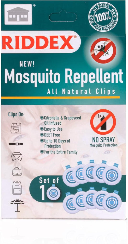 Riddex Mosquito Repellent Clips | 10 PCS | DEET Free | Waterproof Clip | Essential Oil...