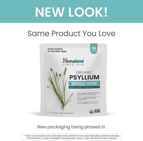 Himalaya Organic Psyllium Whole Husk, Natural Daily Fiber Supplement, Regularity, Appetite Management, USDA Certified Organic, Non-GMO, 56-Tablesp...