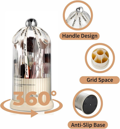 Makeup Brush Holder with lid, Rotating Dustproof & Waterproof Clear Makeup Brushes Organizer for Vanity Decor, Bathroom Countertops...