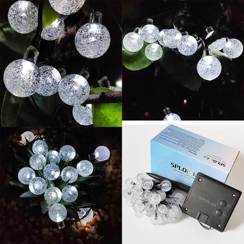 Solar String Lights Outdoor, 20ft Waterproof 30 LEDs 8 Modes Crystal Globe Solar String Fairy Lights Backyard Patio Christmas Lights for Holiday P...