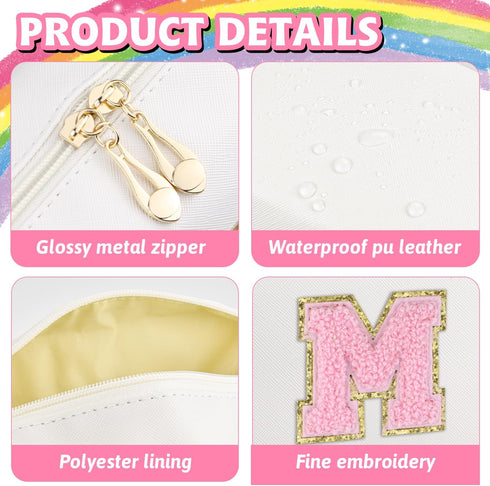 Initial Makeup Bag,Personalized preppy bag Waterproof PU Leather Chenille Letter Cosmetic Bag,Portable Travel Toiletry Bag Monogram Birthday Gift ...
