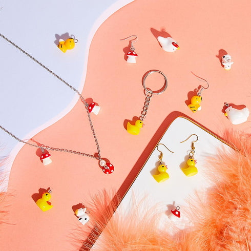 Civaner 50 Pcs Resin Charms for Jewelry Making - Cute Mushroom, Bee, Duck, Cow, Chicken, Swan, Hedgehog, Rabbit, Pig Farm Animal Pendants for DIY ...
