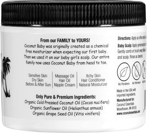Coconut Baby Oil for Hair & Skin Care, Natural & Organic, Coconut Oil for Cradle Cap, and Infant Scalp Relief, Hair Oil for Adult and Newborn, Sen...