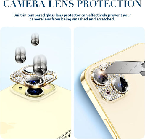 Goton for iPhone 15 Plus/iPhone 15 Camera Lens Protector, Bling Tempered Glass Camera Screen Protector Glitter Diamond Metal Lens Cover for 15 Plu...