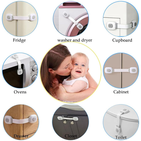 Fursafe&Q Baby Cabinet Locks, Child Safety Cabinet Proofing -Child Safety Strap Locks Adhesive Drawer Fridge Ovens Door Toilet Latches No Drill Mu...