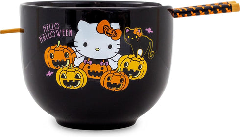 Hello Kitty Sanrio Pumpkins Ceramic Ramen Dinnerware Set | Includes 20-Ounce Noodle Bowl and Wooden Chopsticks...