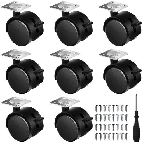 8 Pcs 1.5 Inch Furniture Casters with Brake Swivel Replacement Wheels Small Nylon Plastic Castor Wheels for Rolling Cart Table Chair Cabinet, Blac...