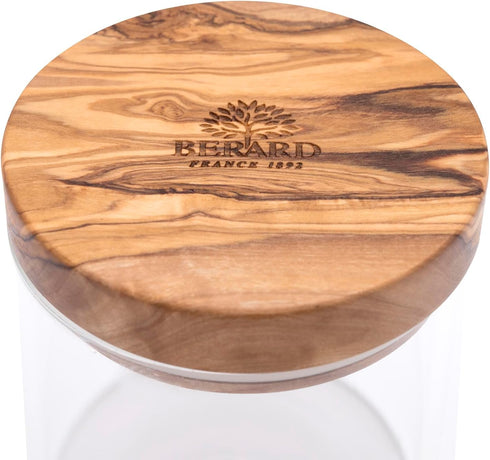 Berard Glass Storage Jar with Olive Wood Lid, 13.5-Ounce Brown...