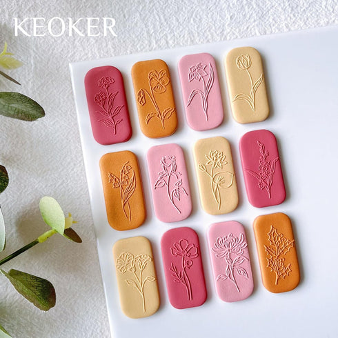 Keoker Polymer Clay Texture Sheets, Birth Month Flower Clay Texture Mat for Making Earrings Jewerly, Polymer Clay Earrings Tools, Floral Clay Text...