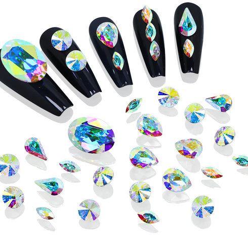 DONGZHOU 100pcs Mix Shape Crystal AB Nail Art Rhinestone Gems Point Back Fancy Stone Sew On Rhinestone Loose Crystal Sewing for Clothing Wedding D...