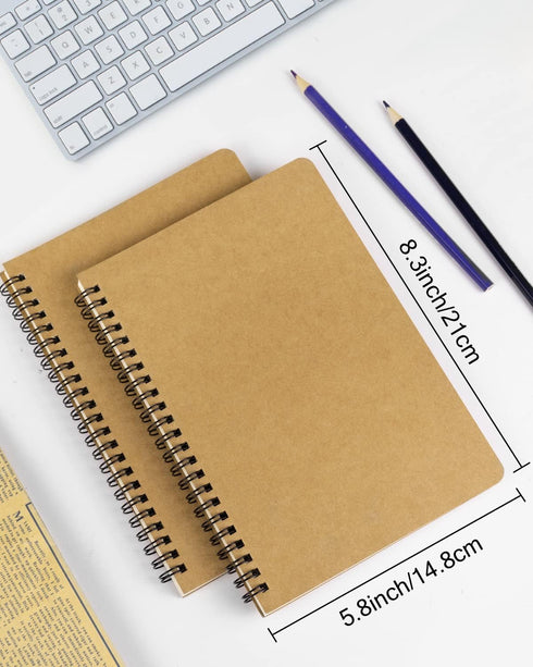 Spiral Notebooks A5 Lined 5Pcs College Ruled Journals Bulk Thick Paper for Work, Study, Notes Taking, Gifts 120 Pages/60 Sheets Kraft Brown...