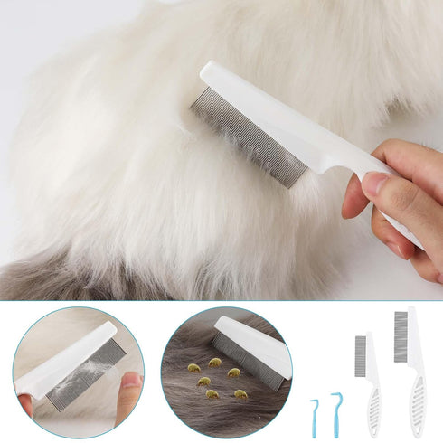 2pcs Pet Combs & 2pcs Tick Removal Tool, Fine-Tooth Flea Comb Tear Stain Removal Multifunctional Magic Pet Hair Cleaning Grooming Tools with Stain...