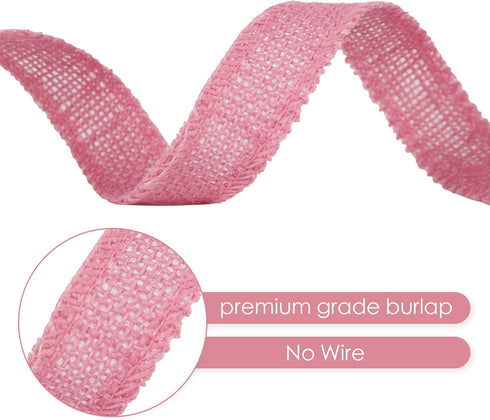 HUIHUANG Pink Burlap Ribbon 1 inch x 20 Yards Natural Jute Burlap Ribbon for Gift Wrapping Thick Burlap Ribbons for Baby Shower Decor Crafts Chris...
