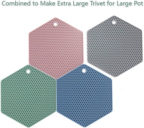 4 Packed Silicone Trivet Mats - DIY Different Size Dish Drying Mat, Hot Pot Holder for Pots & Pans, Non-Slip & Heat Resistant Kitchen Hot Pads for...